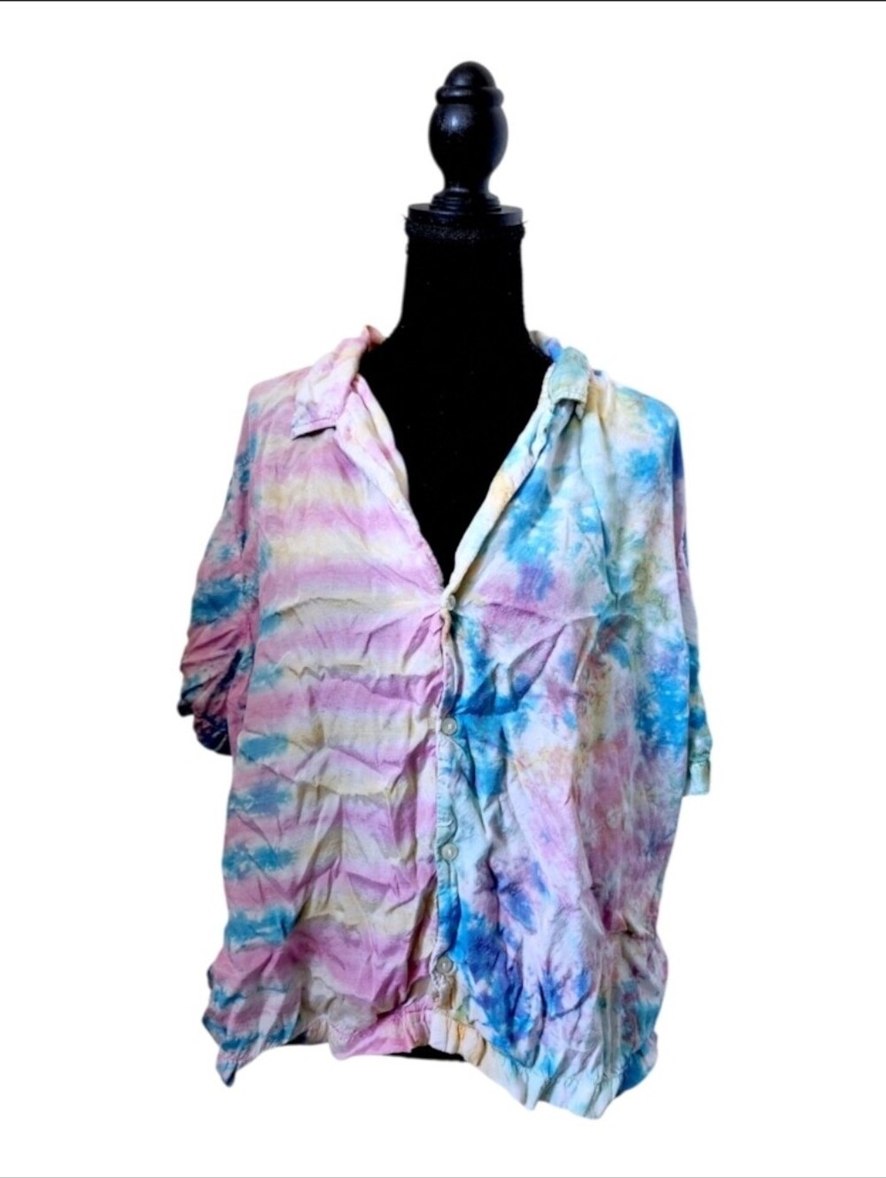 Casual Tie-Dye Button-Up Shirt - Pastel Multi